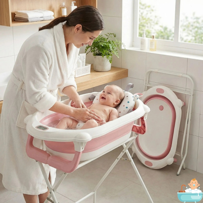 baignoire-bebe-sur-pied-rose-maman