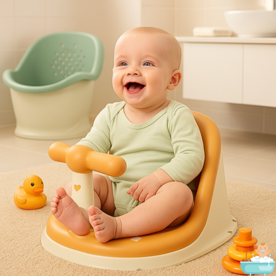 siege-pour-bebe-dans-baignoire-jaune-heureux